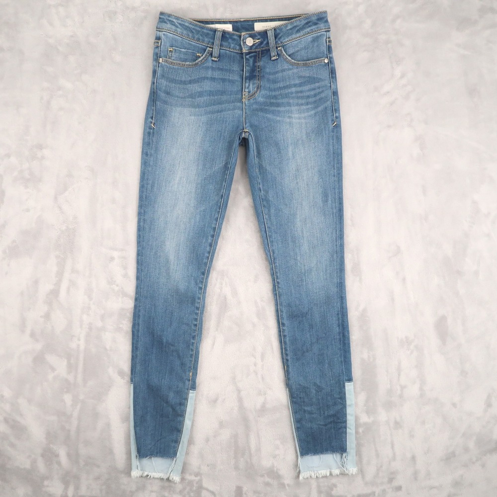 Pilcro Jeans Womens 26 Fit 26x29.5 Blue Script Two-Tone Artistic Frayed Skinny